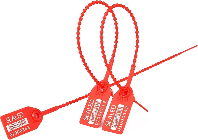 LeadSeals 500 Red Plastic Barcode Seals, Numberd Plastic Tamper Seals Security Tags, Pull-Tite Safety Zip Ties, Tamper Proof Tags Plasic Locks for Fire Extinguishers - Image 1